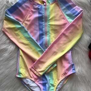 Cotton On Kids Rainbow Striped Rash Guard Swimsuit. Size 8.